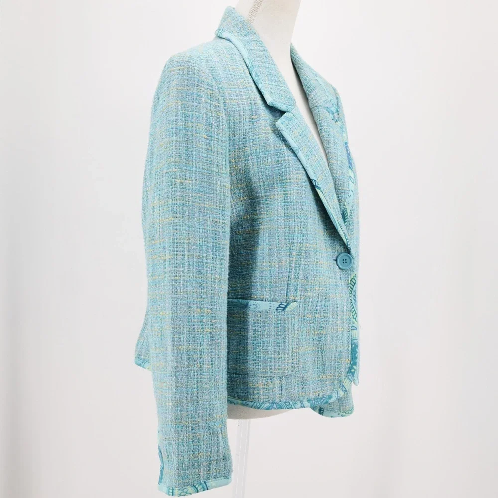 Norton McNaughton Vintage Blue Tweed Blazer Professional Coastal Grandmother 14‎